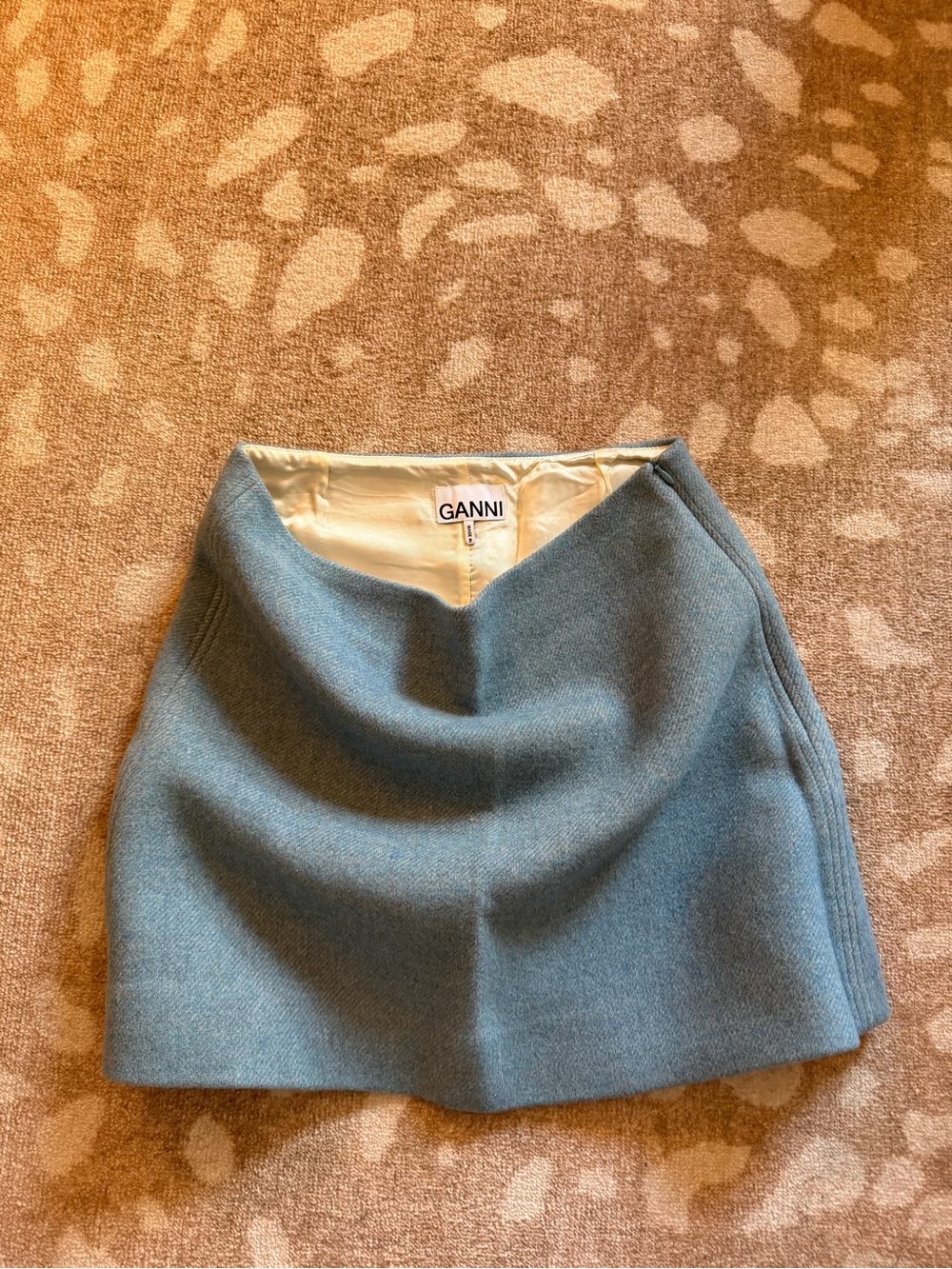 Ganni Dusty Blue Wool Mini Skirt